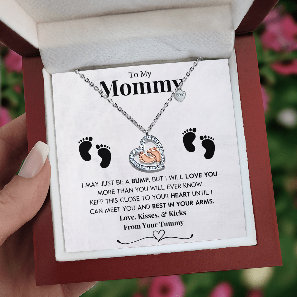 To My Mommy - Baby Feet Heart Pendant Necklace