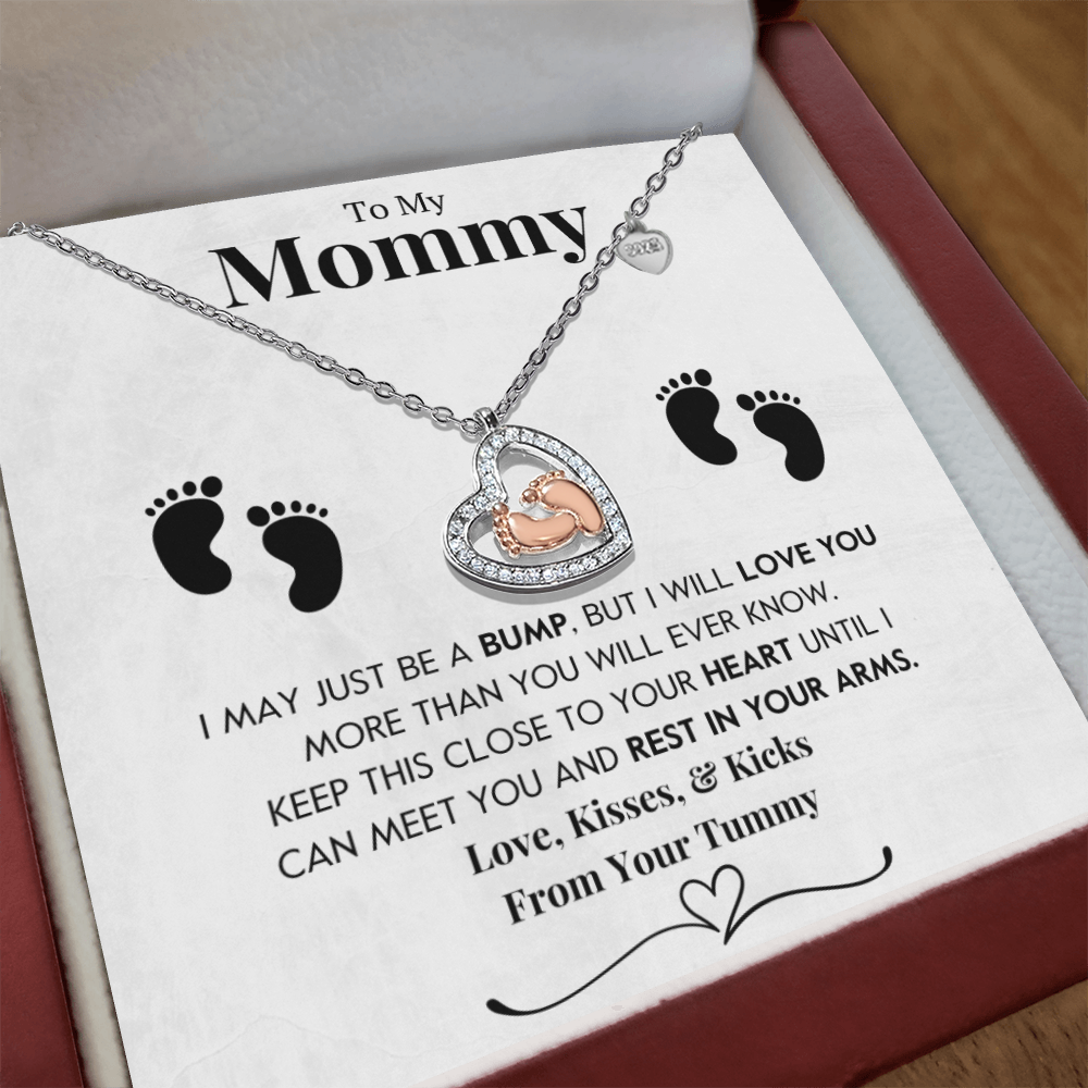 To My Mommy - Baby Feet Heart Pendant Necklace