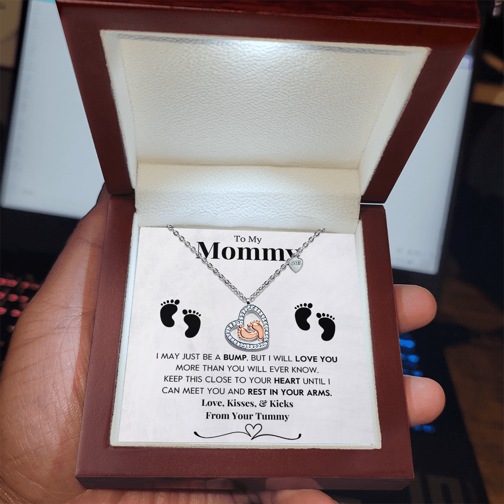 To My Mommy - Baby Feet Heart Pendant Necklace