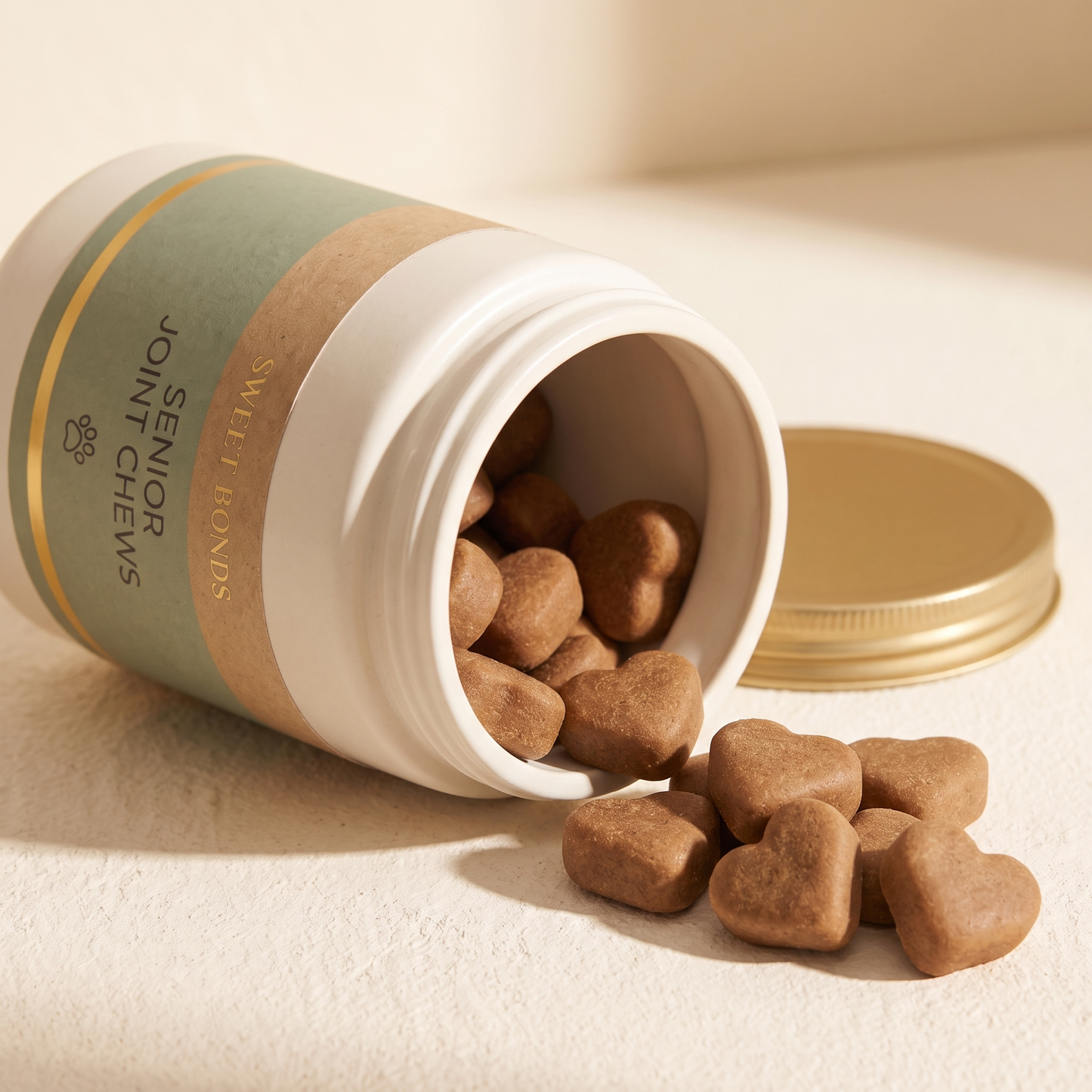 Senior Joint Chews jar with soft chews spilling out