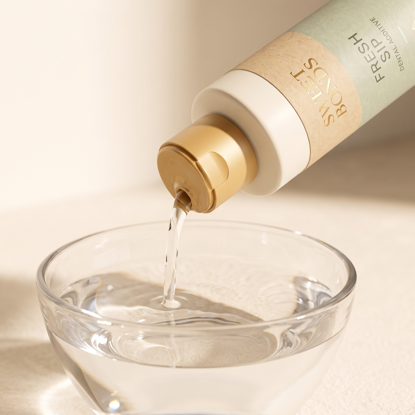 Fresh Sip dental additive pouring a capful into a water bowl