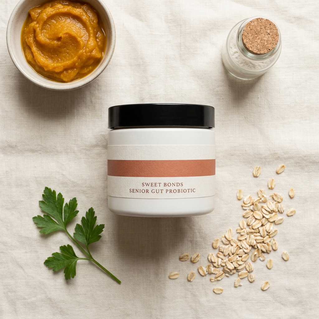Senior Gut Probiotic ingredients: pumpkin, probiotics, parsley